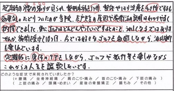 稲敷市からカイロプラクティック・整体でお越しの高城様